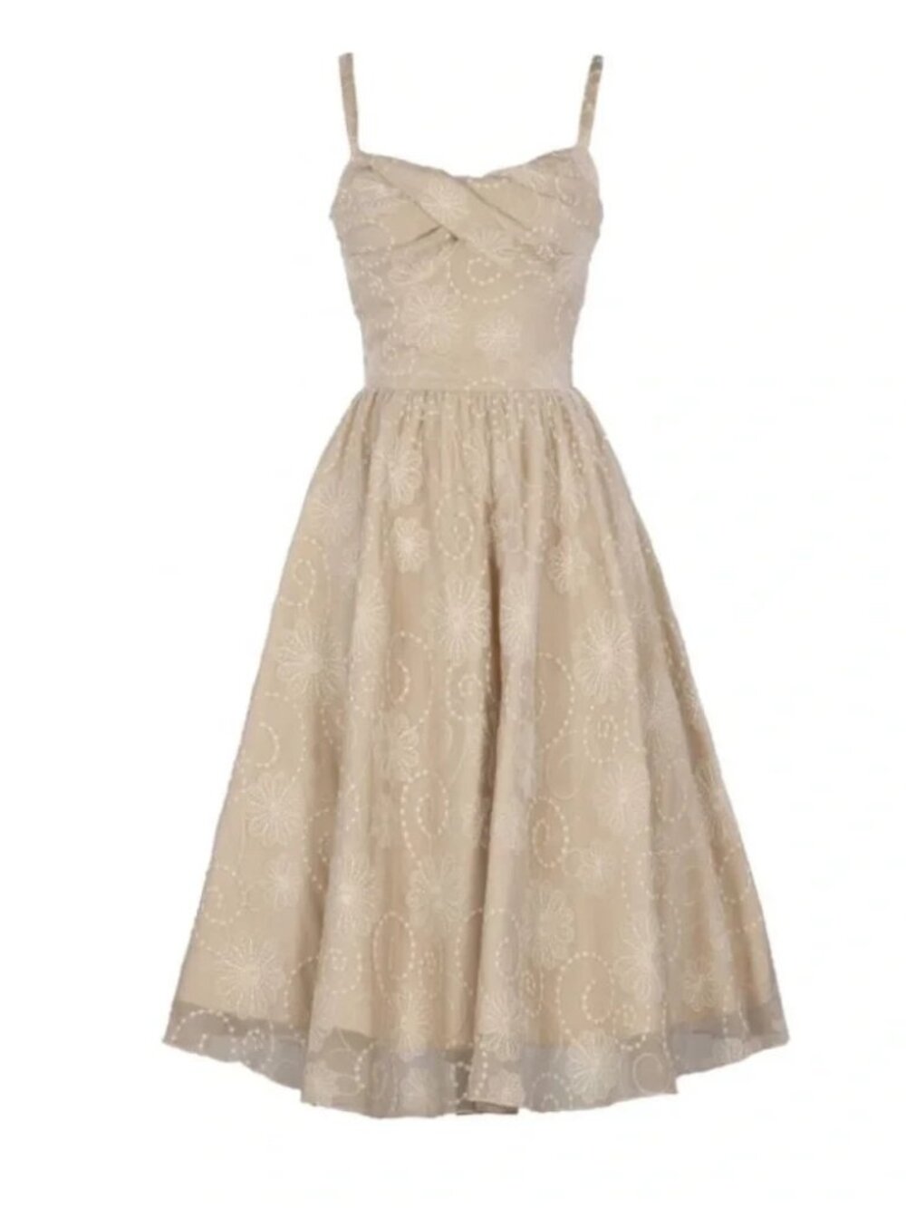 Stop Staring Beige Nude Emboidered Fit and Flare Dress Size Small